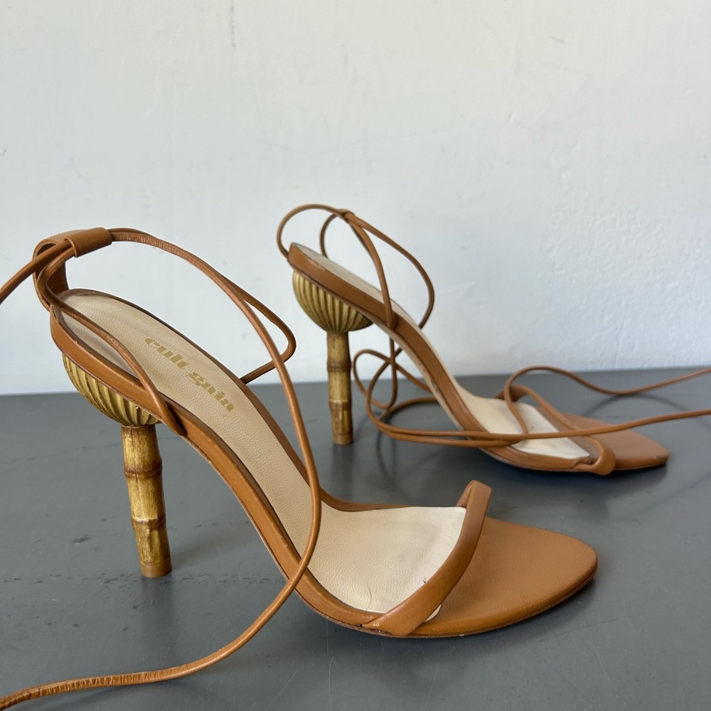 Cult Gaia bamboo camel strappy sandal heels size 37.5